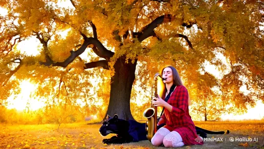 Mystical Serenade: Woman, Panther, and Golden Oak – AI Generated Video | Hailuo AI