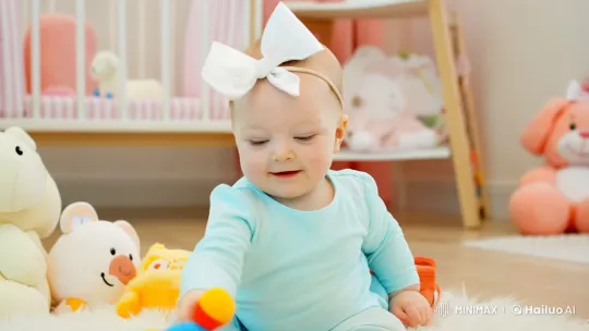 Innocent Joy: Baby Girl Delights in Nursery Scene – AI Generated Video | Hailuo AI