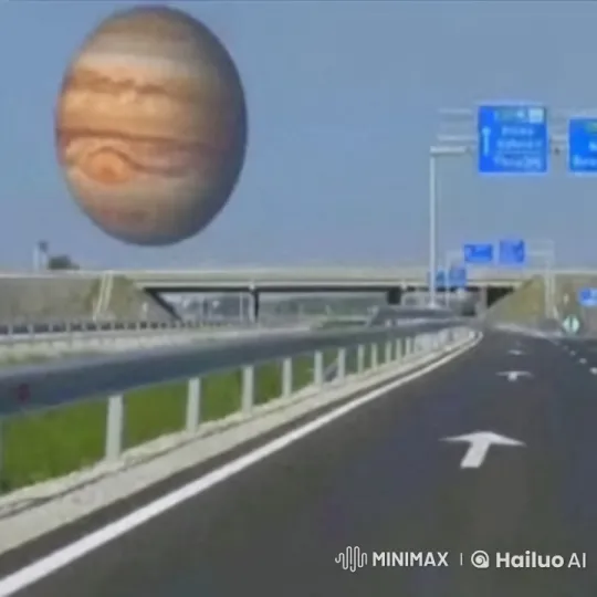 Earth Highway with Surreal Jupiter Overhead – AI Generated Video | Hailuo AI
