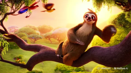 Peaceful Sloth in a Lush, Animated Forest – AI Generated Video | Hailuo AI