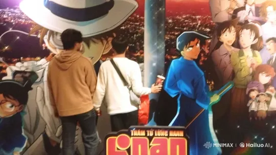 Two Men Appreciate Detective Conan Art Display – AI Generated Video | Hailuo AI