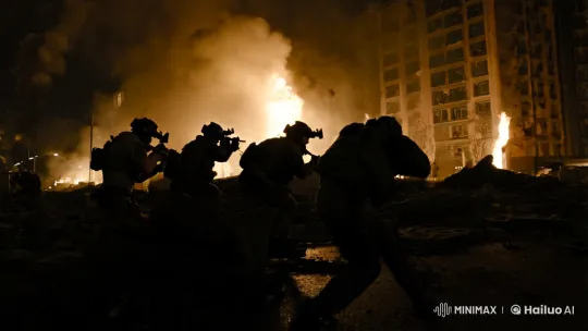 Urban Battlefield: Soldiers in Chaos Amidst Ruins – AI Generated Video | Hailuo AI