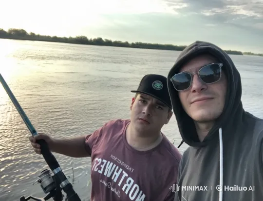 Evening Fishing Scene: Men Share Intimate Moment – AI Generated Video | Hailuo AI