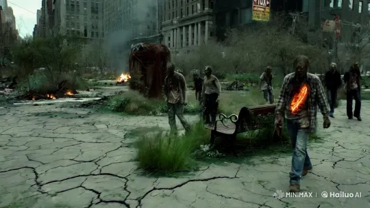 Zombie Stroll Through Desolate NYC Park in Toxic Cityscape – AI Generated Video | Hailuo AI