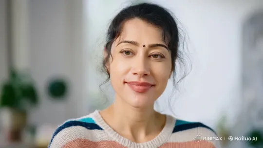 Woman in Striped Sweater Shares Tender Kiss in Intimate Setting – AI Generated Video | Hailuo AI