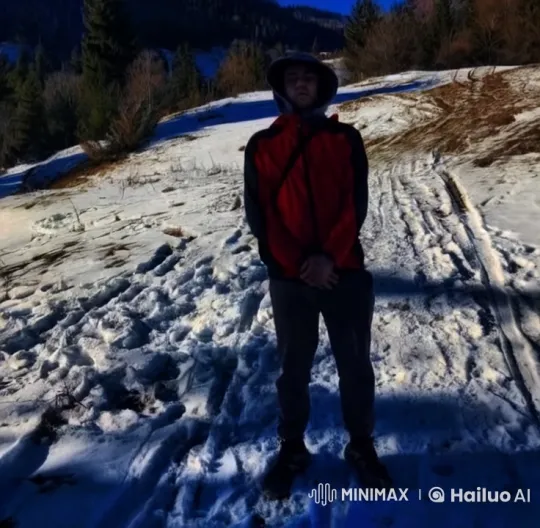 Man Struts Muscles, Spars with Woman in Snowy Mountains – AI Generated Video | Hailuo AI