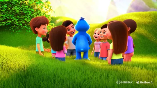 Joyful Children and Blue: A Heartwarming Scene of Unity – AI Generated Video | Hailuo AI
