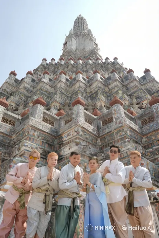 Traditional Attire Martial Arts Display in Front of Ornate Temple – AI Generated Video | Hailuo AI