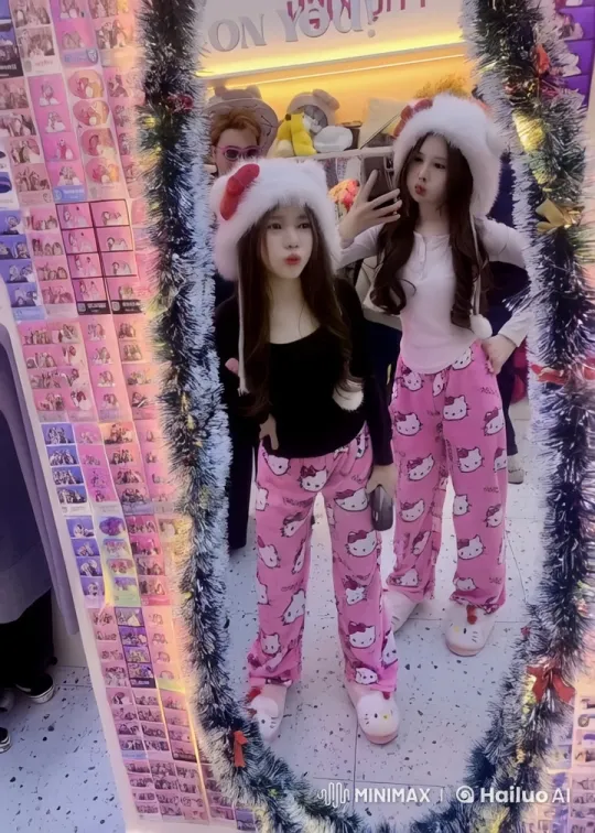 Girls in Pajamas Perform Kungfu in Festive Selfie Session – AI Generated Video | Hailuo AI