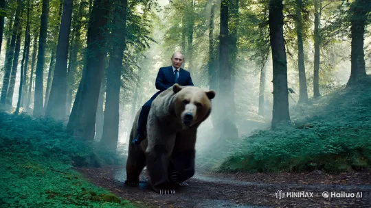 Putin Rides a Bear Through Enchanted Forest – AI Generated Video | Hailuo AI