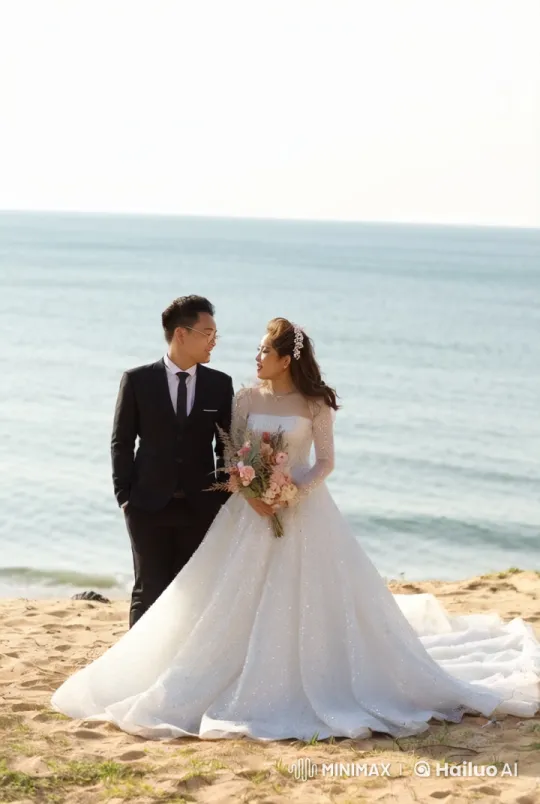 Bride Surprises Groom with Martial Arts on Beach – AI Generated Video | Hailuo AI