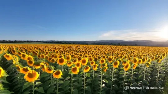 Golden Field: A Drone's Dance Over Sunflowers – AI Generated Video | Hailuo AI