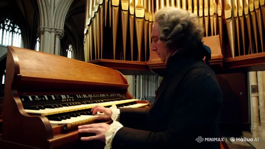 Organist Reveals Hidden Identity in Grand Cathedral – AI Generated Video | Hailuo AI