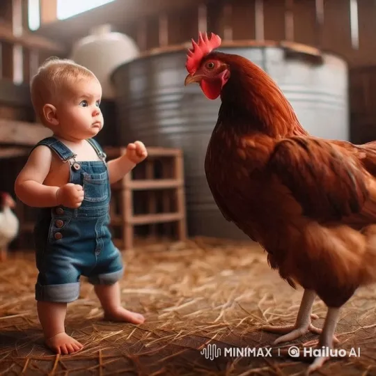 Boy vs. Chicken: Cute Barn Brawl – AI Generated Video | Hailuo AI