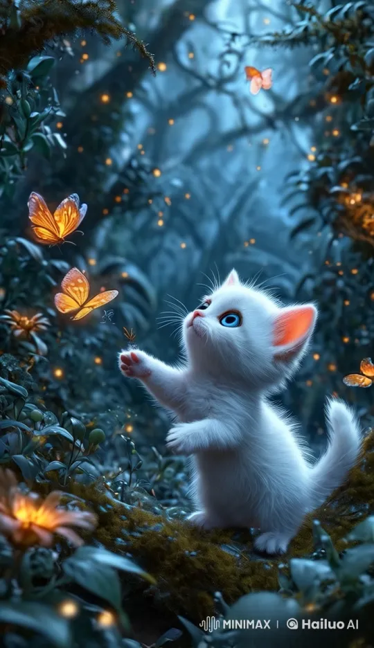 Curious Kitten Enchanted by Fluttering Butterfly – AI Generated Video | Hailuo AI