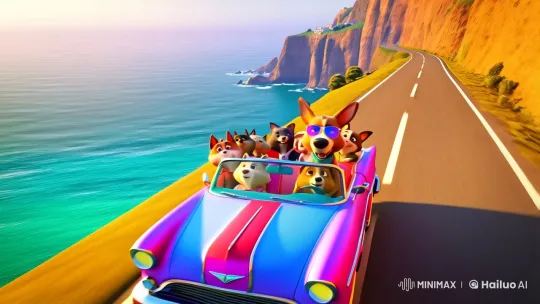 Animated Road Trip Adventure on Highway 1 – AI Generated Video | Hailuo AI