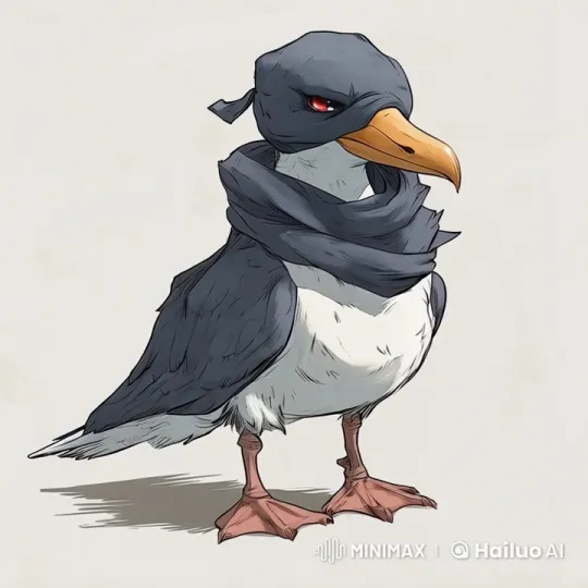 Stylized Live2D Seagull in Dark Attire with Realistic Movements – AI Generated Video | Hailuo AI