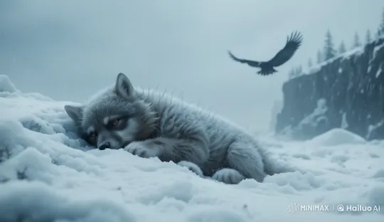 Struggling Wolf Pup in Snowy Desolation – AI Generated Video | Hailuo AI