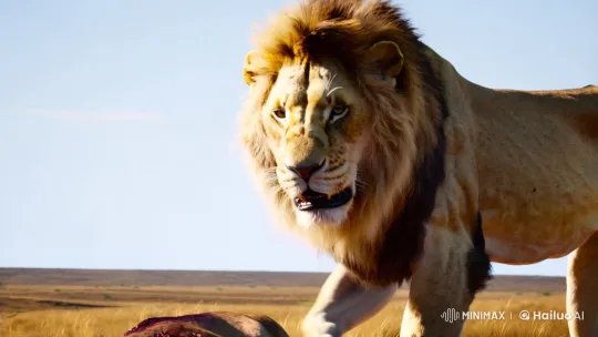 Lion Devours Prey in Pristine Savannah Landscape – AI Generated Video | Hailuo AI