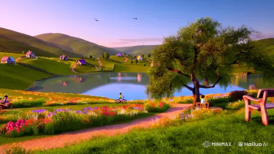 Countryside Serenity: Rolling Hills and Golden Hour Panorama – AI Generated Video | Hailuo AI