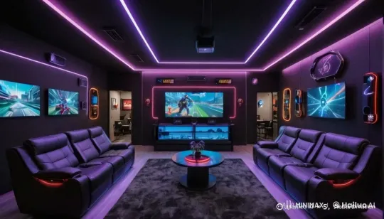 Vibrant Modern Arcade with Luxurious Gaming Setup – AI Generated Video | Hailuo AI