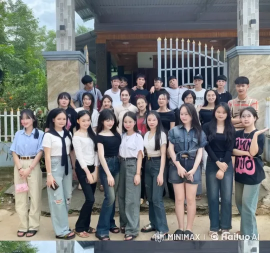 Young Group's Playful Gathering in Front of House – AI Generated Video | Hailuo AI