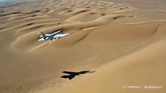 Plane Navigates Vast Desert Landscape – AI Generated Video | Hailuo AI