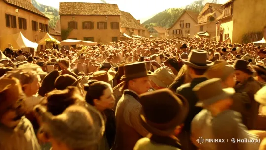 Festival Contrast: Vagrant's Anguish Amidst Joyful Celebration – AI Generated Video | Hailuo AI