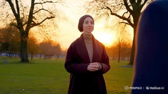 Woman in Park Shares Tender Sunset Kiss – AI Generated Video | Hailuo AI