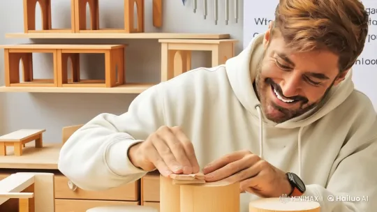 Artisan Crafting Wooden Creations in Organized Workshop – AI Generated Video | Hailuo AI