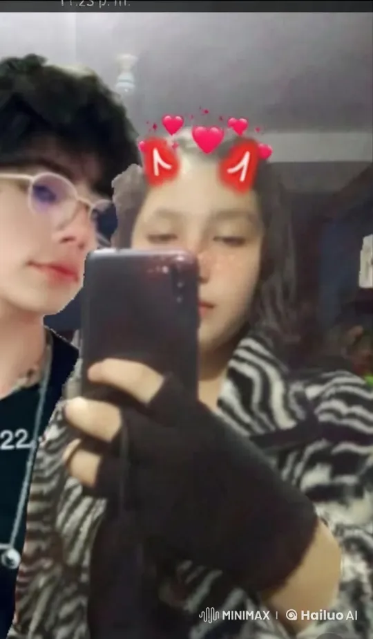 Two Individuals Share a Romantic Moment with Digital Hearts – AI Generated Video | Hailuo AI