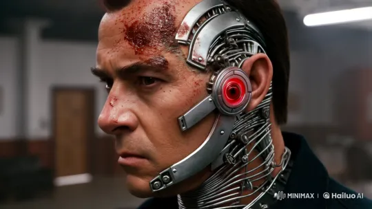 Terminator's Dual-Faced Close-Up in Dramatic Lighting – AI Generated Video | Hailuo AI