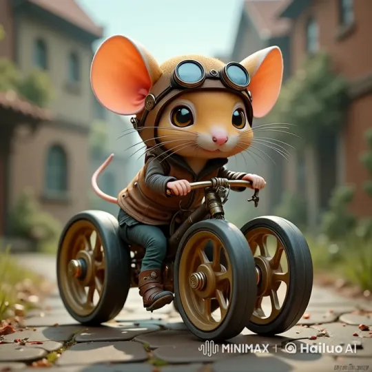 Steampunk Mouse Rides Through European Village in Live2D – AI Generated Video | Hailuo AI