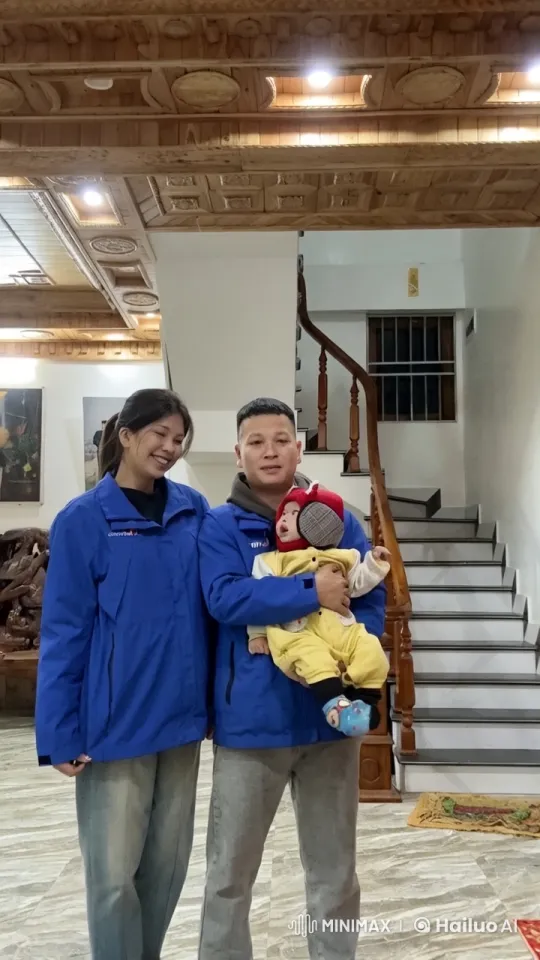Family Embraces Warmth with Baby Amidst Wooden Interior – AI Generated Video | Hailuo AI