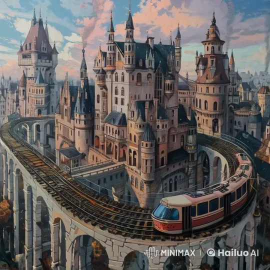 Live2D Medieval City with Dynamic Tram and Castle Animations – AI Generated Video | Hailuo AI