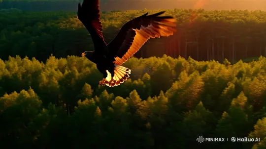 Eagle Soars Over Forest at Dawn with Graceful Flight – AI Generated Video | Hailuo AI
