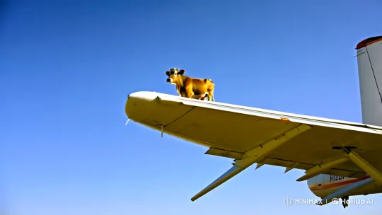 Cow on Plane Wing: Surreal Sky Tracking Shot – AI Generated Video | Hailuo AI