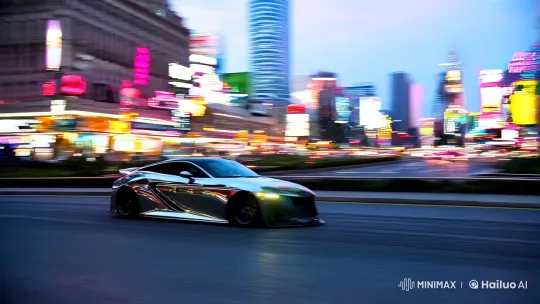 Stylish Car Drifts Through Neon-Lit Cityscape – AI Generated Video | Hailuo AI