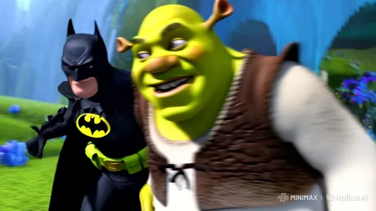 Shrek and Batman's Chaotic Battle in Fantasy World – AI Generated Video | Hailuo AI