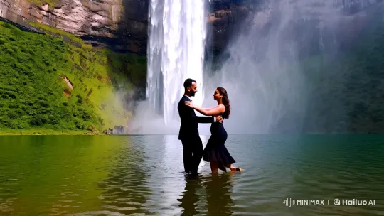 Tango Dance in Majestic Waterfall Setting – AI Generated Video | Hailuo AI
