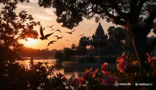 Tranquil Morning: Lake, Temple, and Sunrise Harmony – AI Generated Video | Hailuo AI