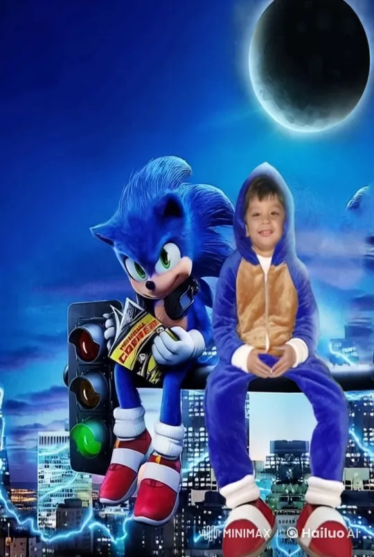 Sonic and Child Run Joyfully With Cake Across Field – AI Generated Video | Hailuo AI