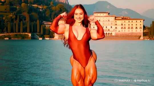 American Bodybuilder Levitates Gracefully Above Lake Como – AI Generated Video | Hailuo AI