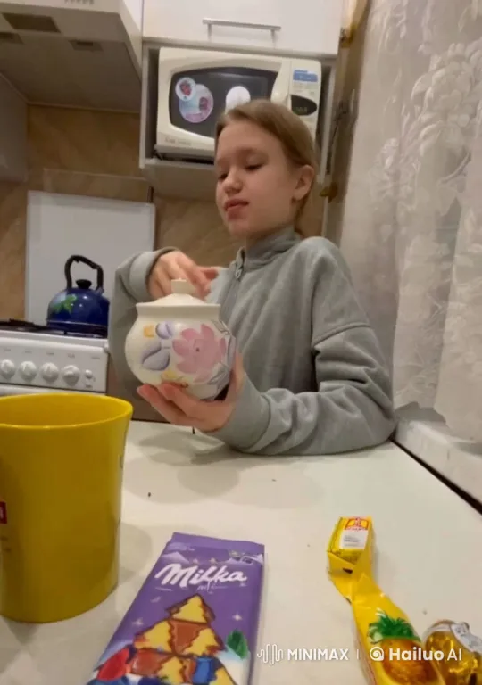 Girl Throws Cup, Collapses in Kitchen – AI Generated Video | Hailuo AI