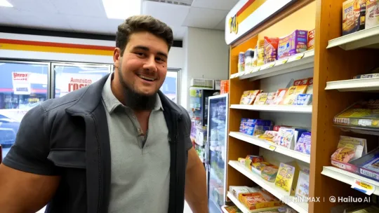 Muscular Man Wins Lottery in Convenience Store – AI Generated Video | Hailuo AI