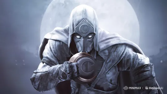 Mysterious Figure in Moonlit Night Rises and Throws Crescent Object – AI Generated Video | Hailuo AI