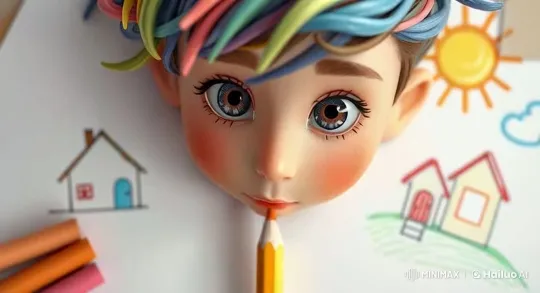 Colorful Cartoon: Child's Artistic Desk Scene – AI Generated Video | Hailuo AI