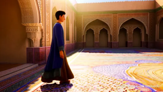 Moroccan Man Meets Girl in Grand Palace Courtyard – AI Generated Video | Hailuo AI