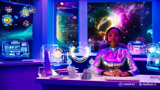 Futuristic Call Center with Cosmic Ambiance – AI Generated Video | Hailuo AI