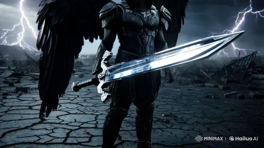 Dark Angel Stands Poised in Post-Apocalyptic Majesty – AI Generated Video | Hailuo AI